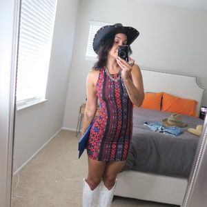 Western Print Bodycon Mini Dress